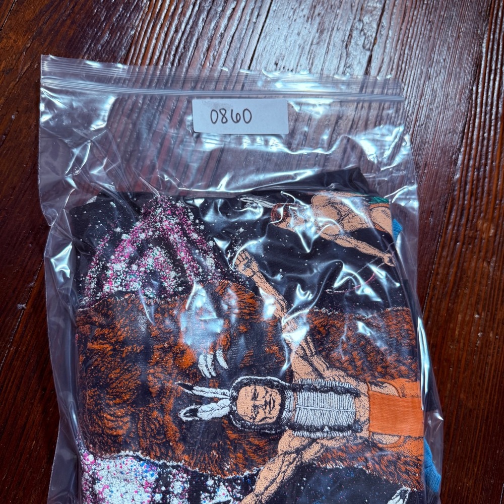 VTG Native American Shirt Men L Black Puff 3D MADE IN USA Fruit Loom Animals - Picture 12 of 12
